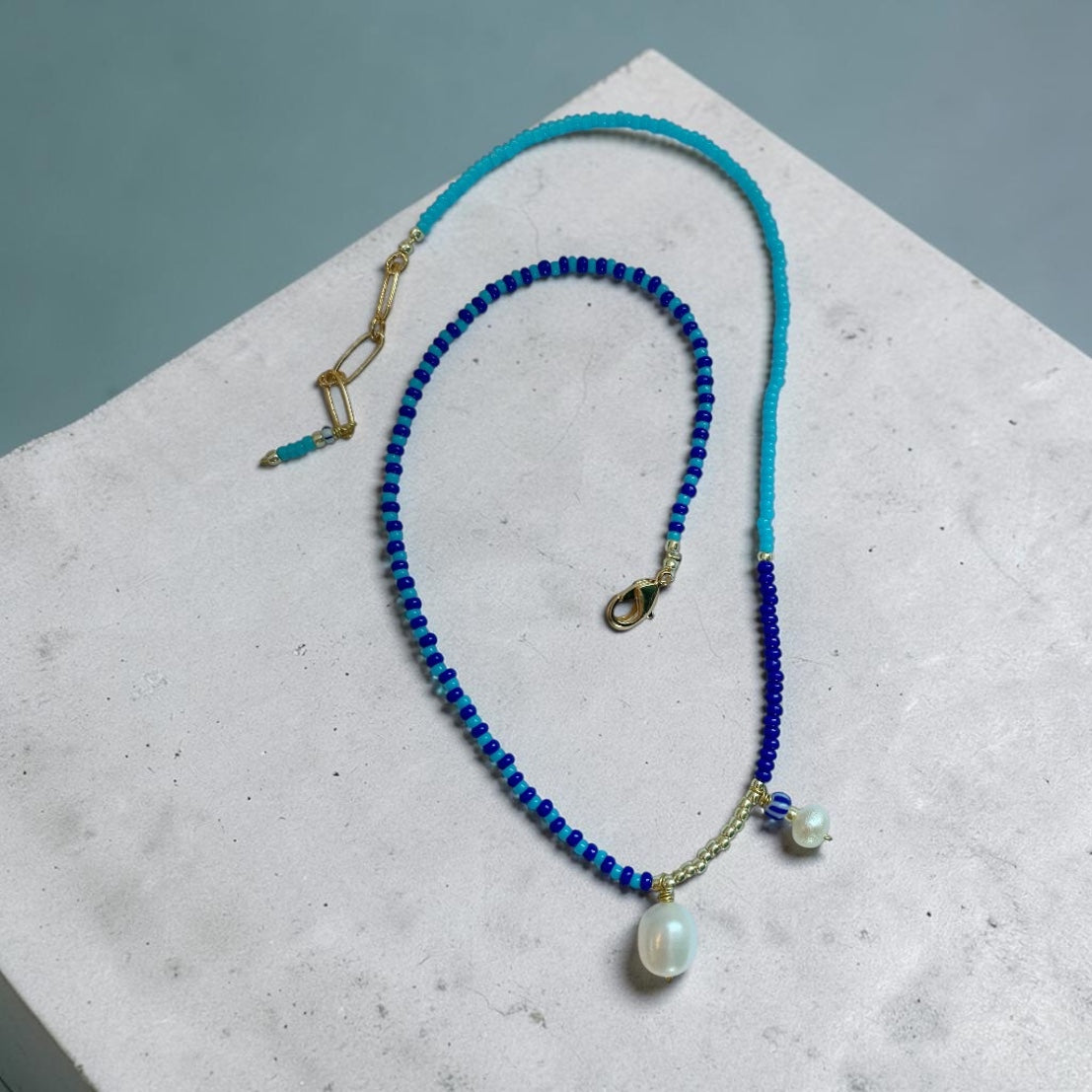 AZURE PEARL Necklace – Blue Beaded Pearl Necklace