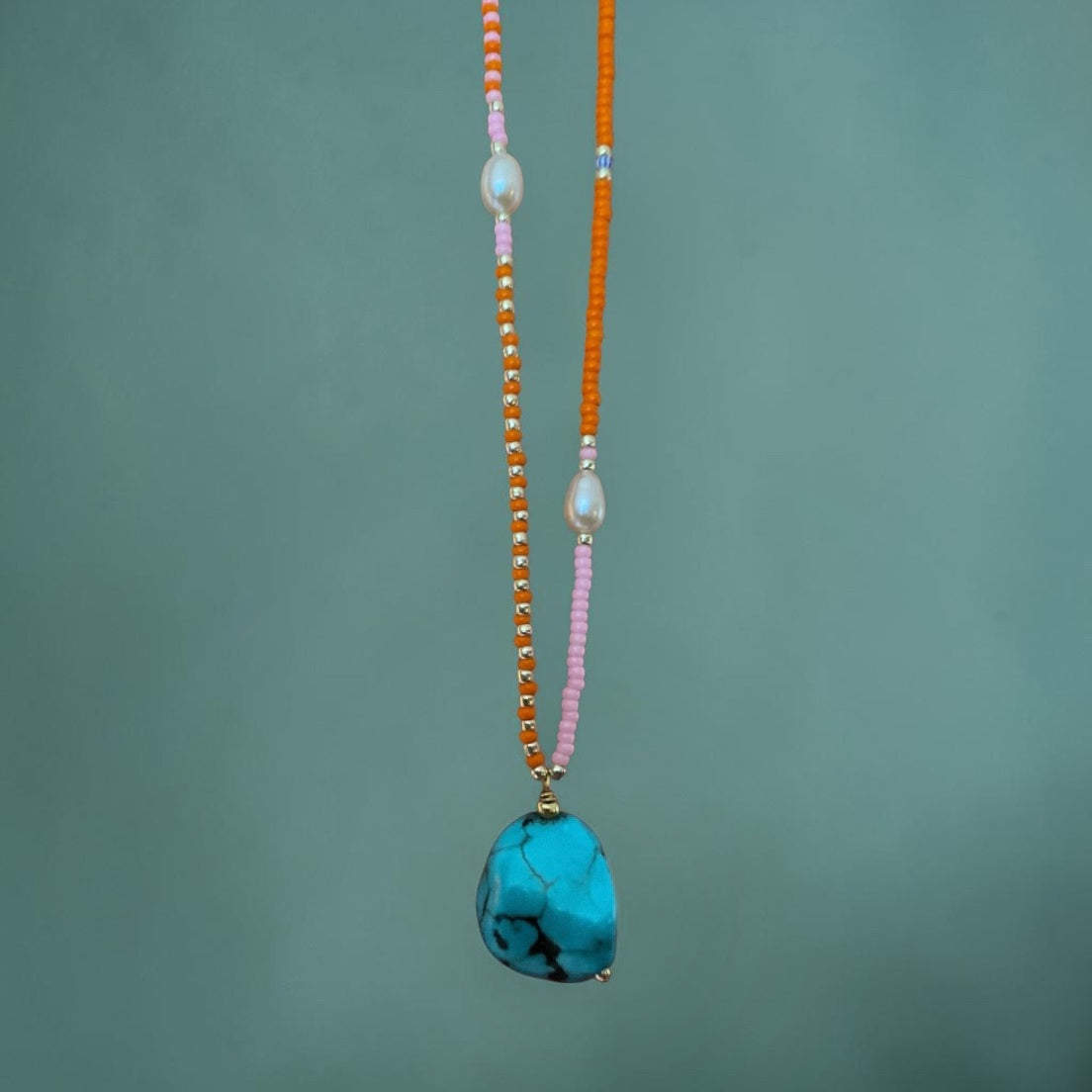 Orange & pink turqouise pendant necklace