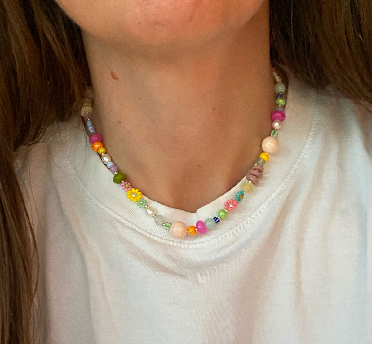 Beaded delicate flower necklace