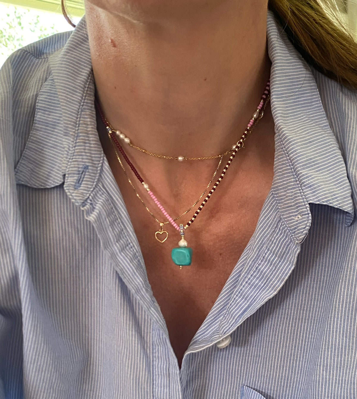 Pink & brown Pearl Necklace with Turquoise