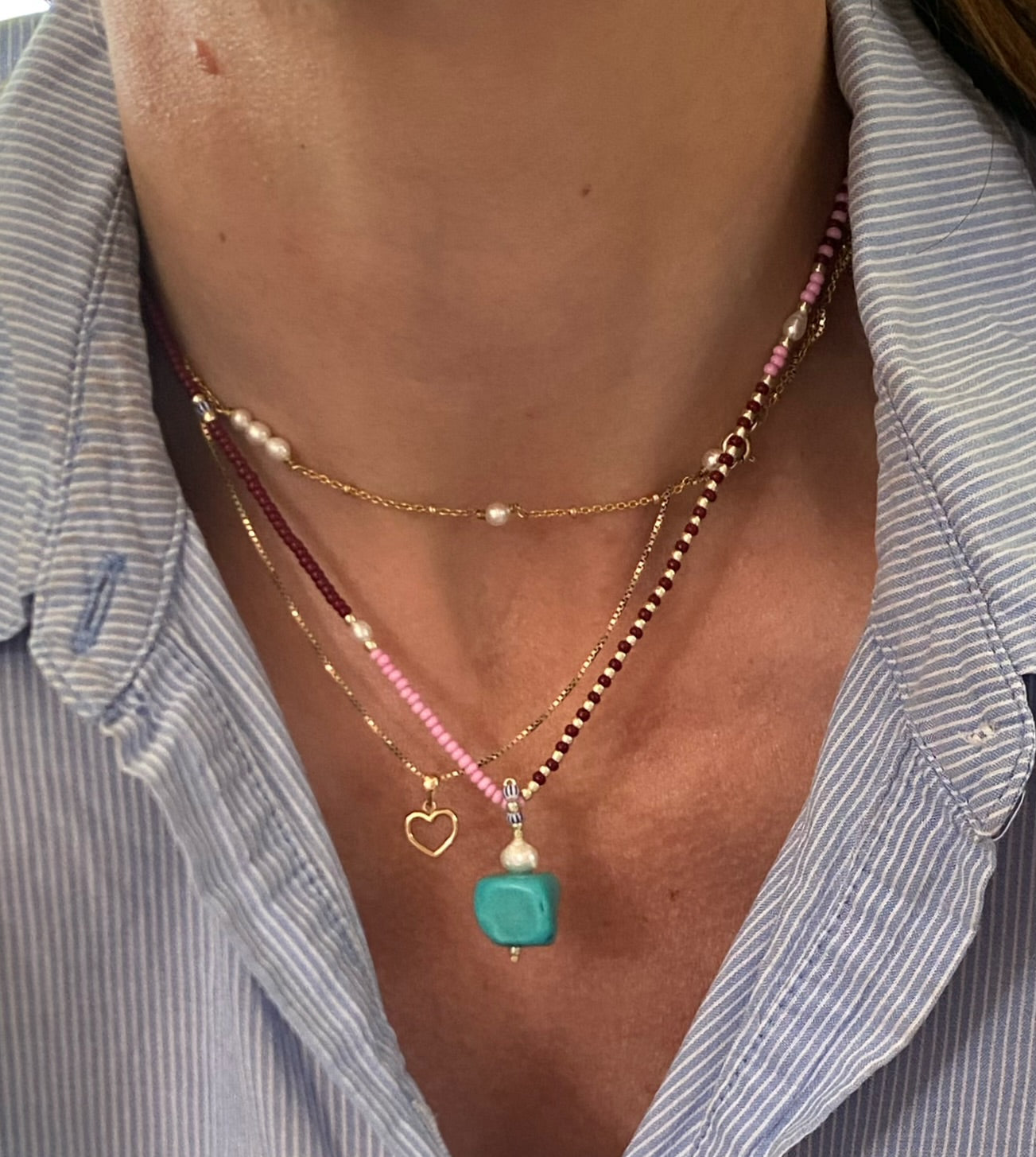 Pink & brown Pearl Necklace with Turquoise