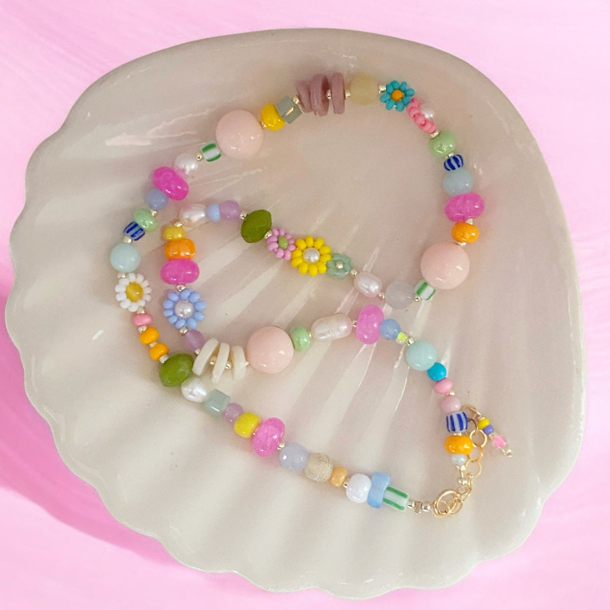 Beaded delicate flower necklace