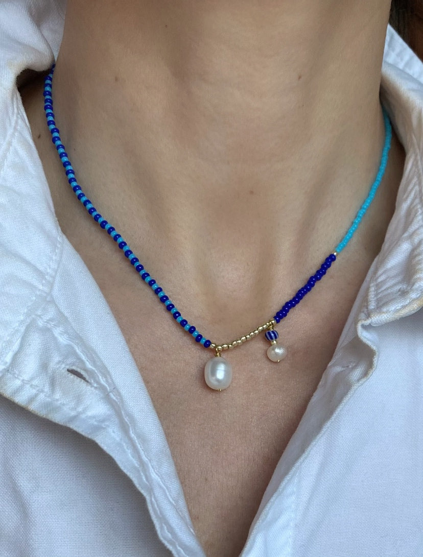 AZURE PEARL Necklace – Blue Beaded Pearl Necklace
