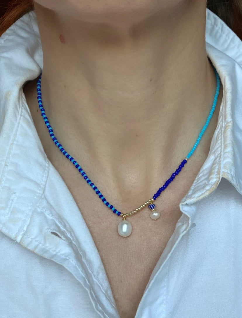 AZURE PEARL Necklace – Blue Beaded Pearl Necklace