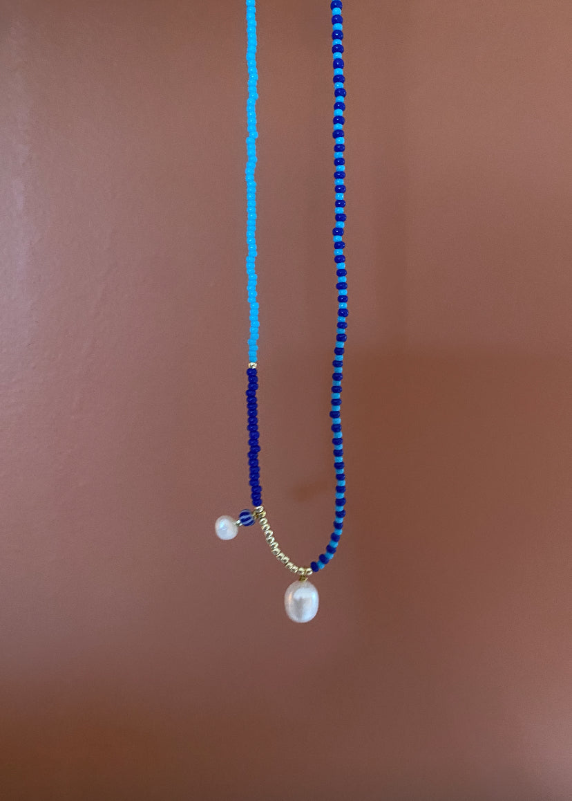 AZURE PEARL Necklace – Blue Beaded Pearl Necklace
