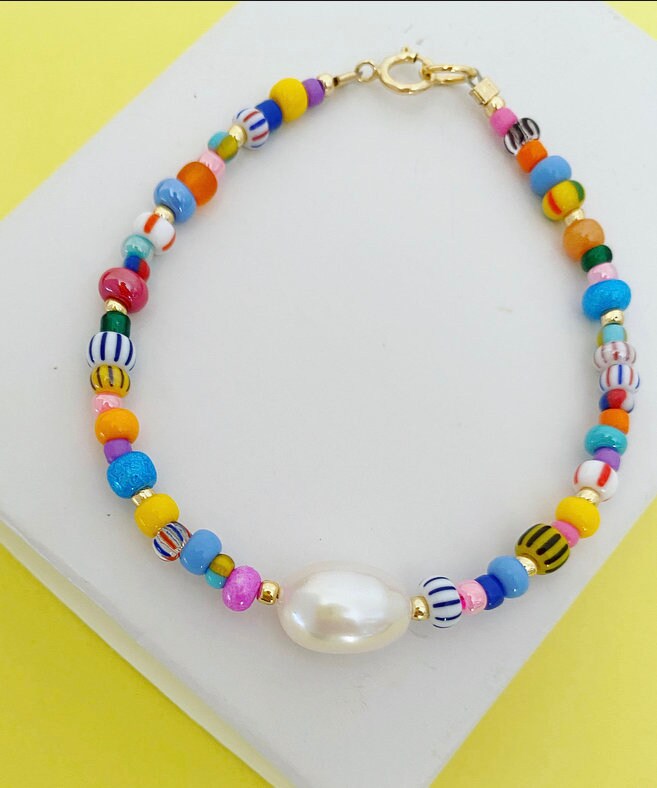 Single pearl bracelet colorful beads