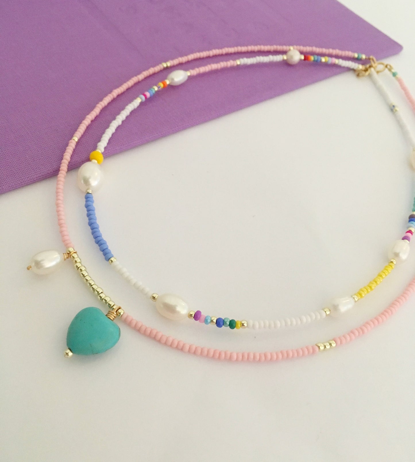 Colorful bead and pearl necklace set