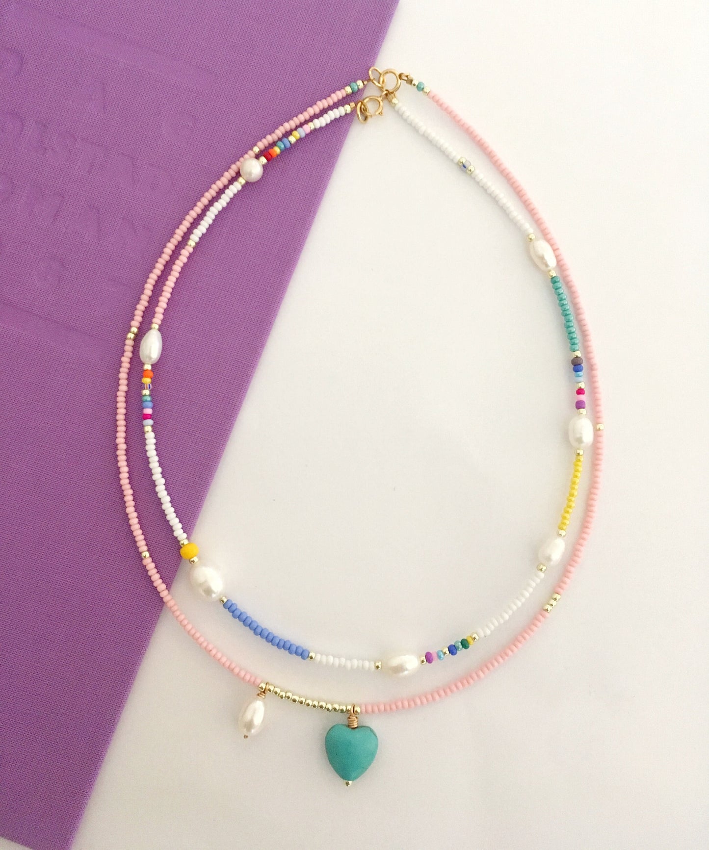 Colorful bead and pearl necklace set