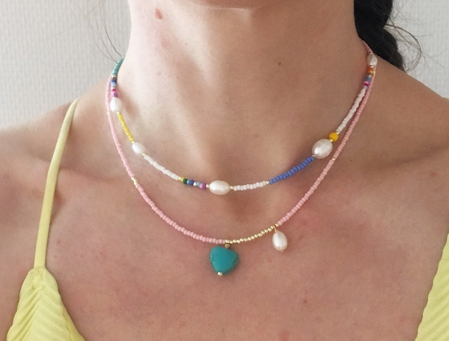 Colorful bead and pearl necklace set