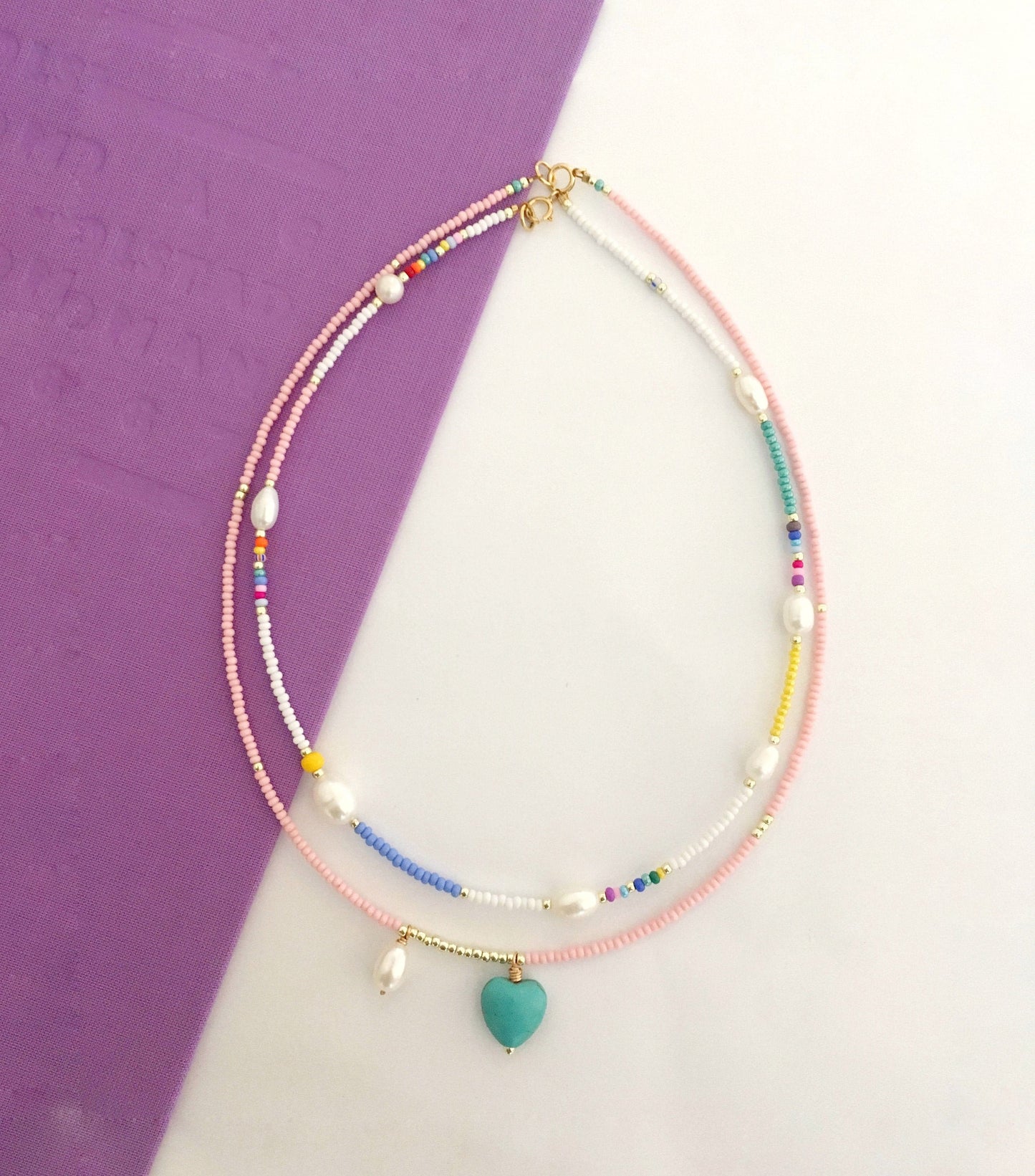Colorful bead and pearl necklace set